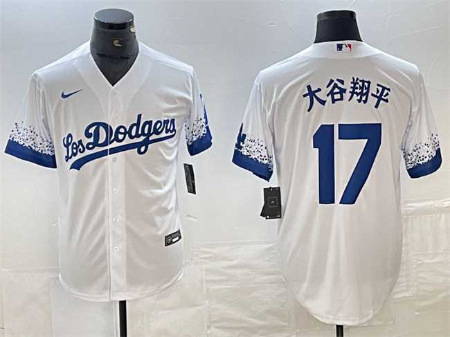 Mens Los Angeles Dodgers #17 Shohei Ohtani White City Connect Cool Base Stitched Jersey